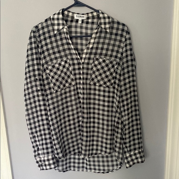 Express Tops - Express Black and White Portofino Button Down Shirt